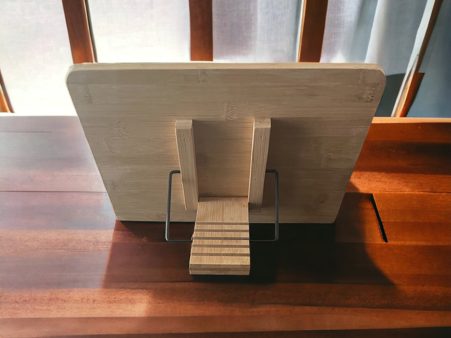 Cookbook Stand - Bamboo with 6 Angled Levels and Metal Pivoting Arms
