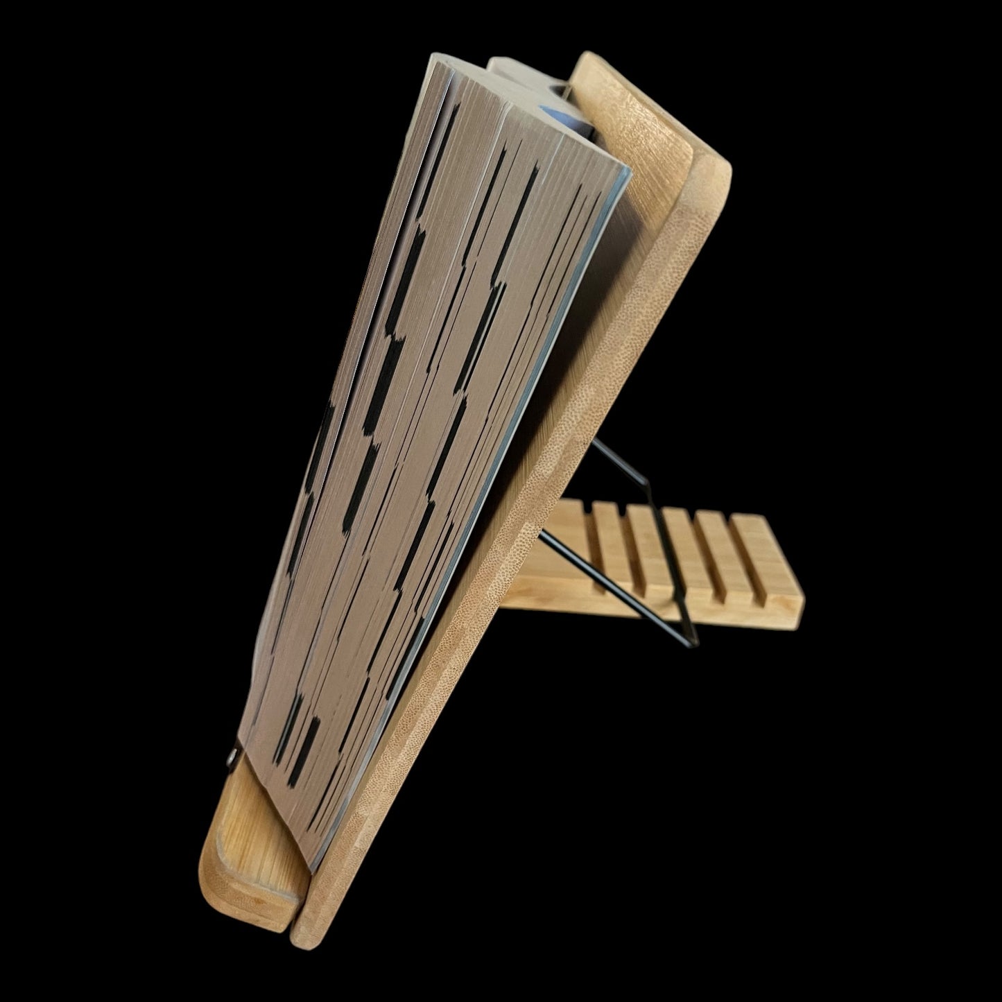 Cookbook Stand - Bamboo with 6 Angled Levels and Metal Pivoting Arms