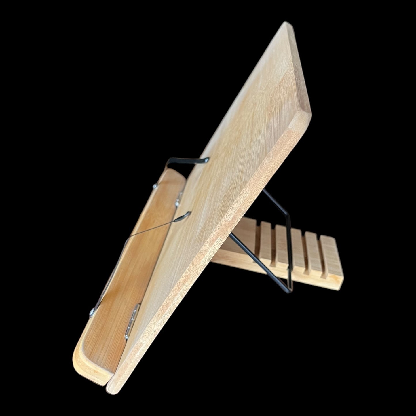 Cookbook Stand - Bamboo with 6 Angled Levels and Metal Pivoting Arms